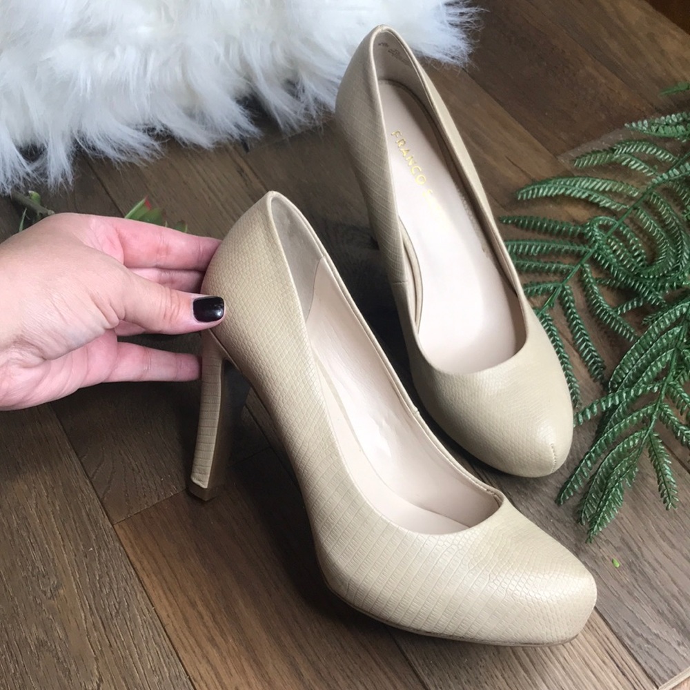 Franco Sarto Beige Reptile Heels Size 6.5